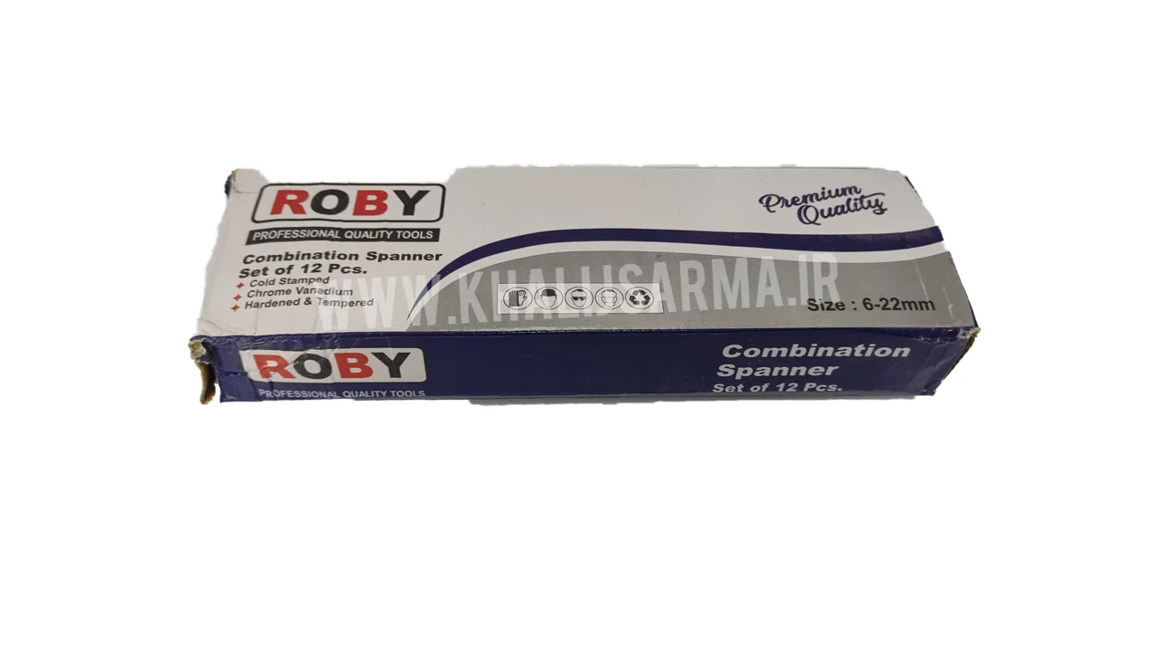 آچار یکسر تخت و یکسر رینگی روبی مدل ROBY مجموعه 12 عددی (کروم- وانادیوم)